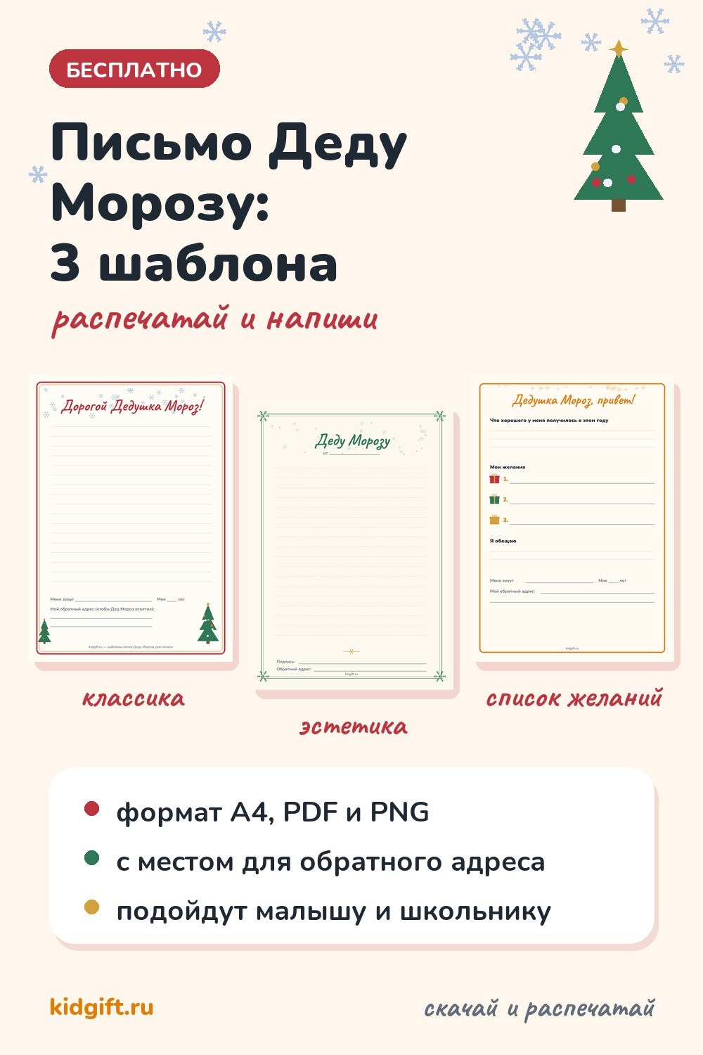 Письмо Деду Морозу: три шаблона для печати — классика, эстетика и список желаний